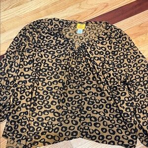 Ruby Rd. Black and Tan Animal Print Blouse